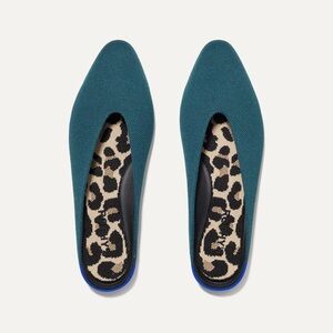 Rothy's almond Demi Teal Flats with Leopard Print Insole